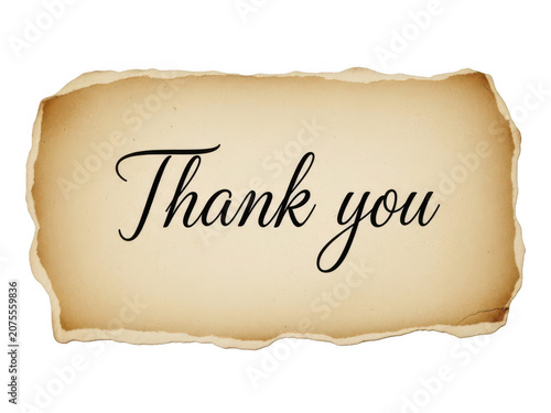 Vintage aged paper scrap with elegant thank you text isolated on a professional transparent background