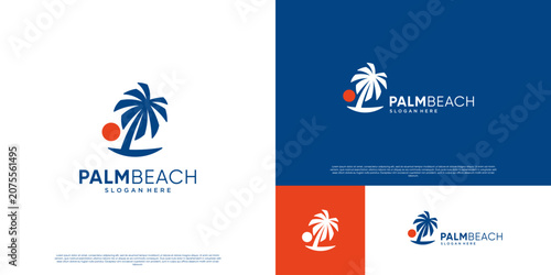 Bild auf Leinwand Beach palm tree logo, holiday symbol, travel, tourist destination, vector design template