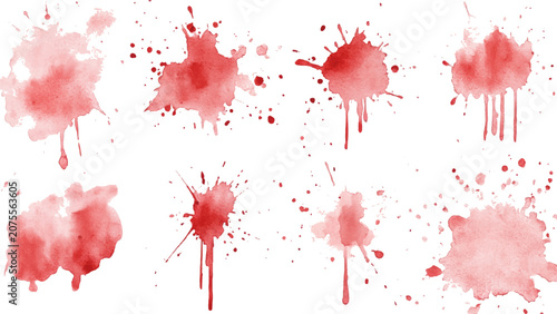 Tableau sur toile Collection of abstract red watercolor paint splashes and blood drop stains isolated on white background vector illustration