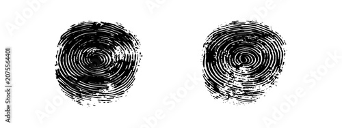 Konstfotografi Distressed black ink thumbprint spiral fingerprint texture abstract graphic element vector illustration