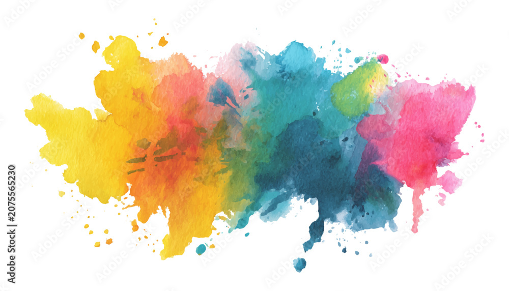 Fototapeta premium Abstract colorful rainbow watercolor stain brush stroke texture grunge artistic vector illustration background design.