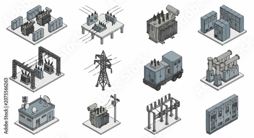 Fotografía Isometric illustration of electrical power infrastructure components