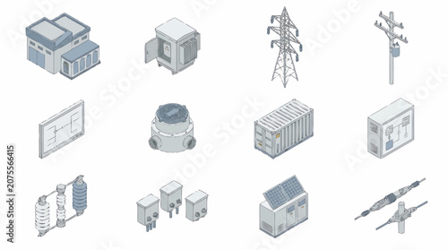 Photos Isometric Industrial and Technology Infrastructure Icons Set.