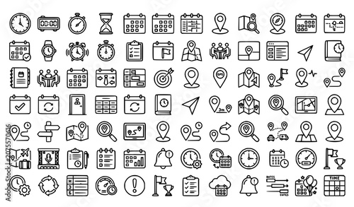 Scheduling and Navigation Outline Icons Pack with Calendar Clock and Location Symbols
