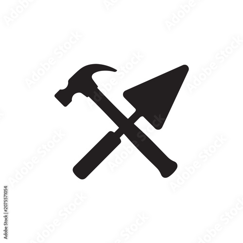 Obraz na plátně Hammer and trowel crossed tool icon set representing masonry construction and renovation equipment
