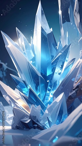 Glowing Crystal Formation in Dark Space.