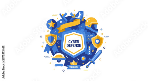 Cyber Defense and Data Security Vector Illustration - Modern Flat Design Shield and Protection Concept