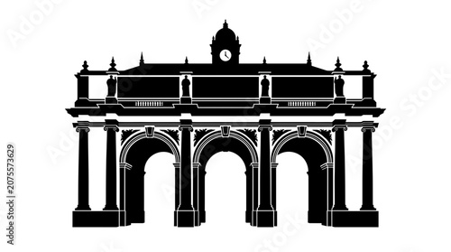Black and white archway building structure.