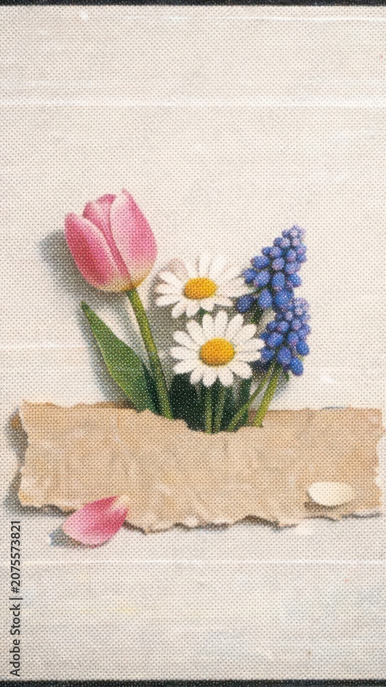Fototapeta premium Floral elegance on textured mobile wallpaper