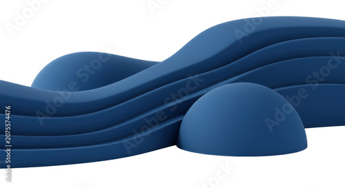 Hyper-realistic cgi render of minimalist abstract azure blue rolling hill forms with ultra-smooth texture, central on a white background with copy space. Concept of peaceful serenity