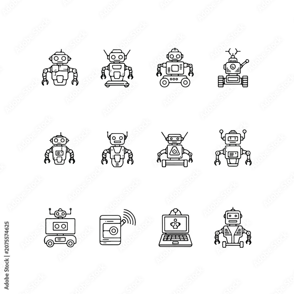 Obraz premium Robots and robotic technology icons.