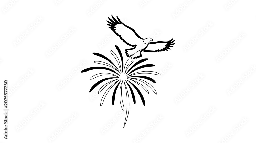 Fototapeta premium Eagle Flying Over Abstract Firework Burst - Symbol of Freedom and Celebration