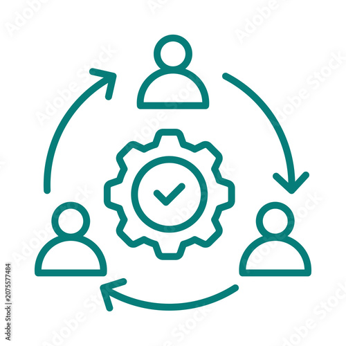 Teamwork and business process optimization icon with cyclic flow arrows transparent background