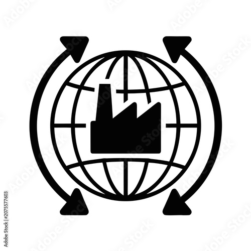 Global manufacturing and industrial production cycle icon with industry manufacturing production