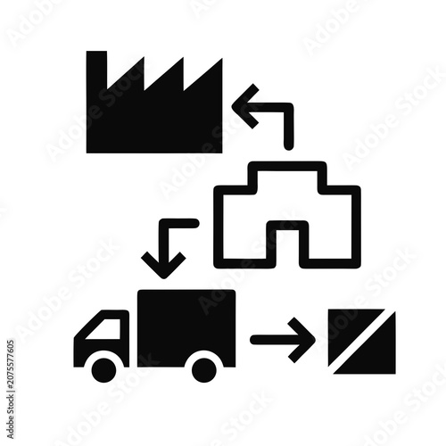 Supply chain logistics and industrial manufacturing process icon with industry, manufacturing