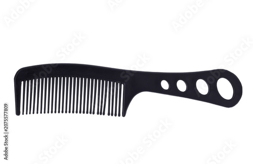Black plastic comb isolated on transparent background