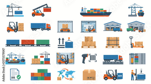 Bild auf Leinwand Logistics and Shipping Icons Set.