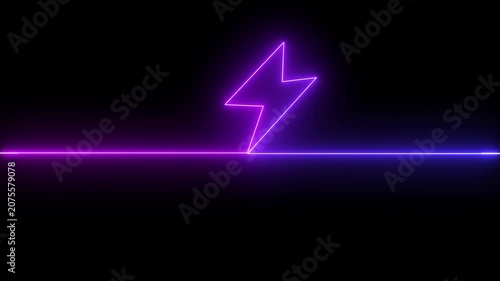 Abstract  neon glowing battery charging icon animation on black background.Glowing neon lightning bolt icon, Futuristic Neon Icon Animation in 4K...