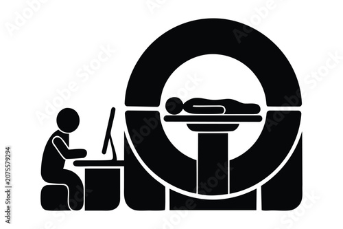 MRI scanner machine icon with patient and doctor for medical diagnostic
