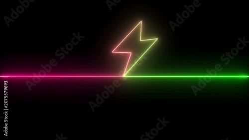 Abstract  neon glowing battery charging icon animation on black background.Glowing neon lightning bolt icon, Futuristic Neon Icon Animation in 4K...