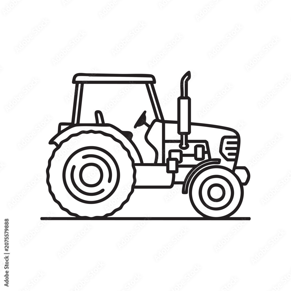 Obraz premium Farm tractor outline a linear depiction of agricultural machinery black and transparent silhouette vehicle agriculture