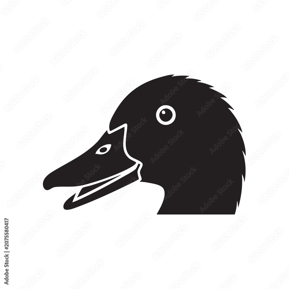 Fototapeta premium Duck head profile a solid black silhouette against a plain backdrop avian illustration silhouette waterfowl