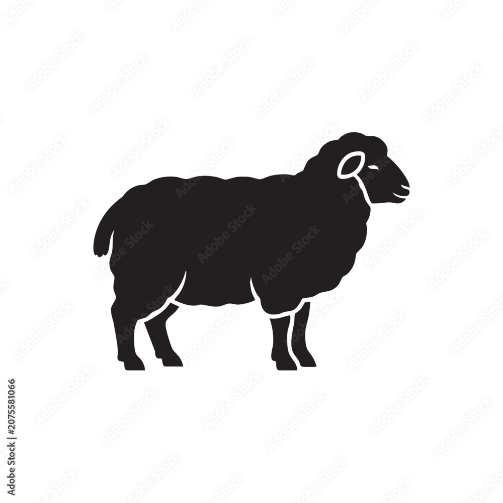 Obraz premium A black silhouette of a sheep standing in profile a farm animal representation silhouette ram