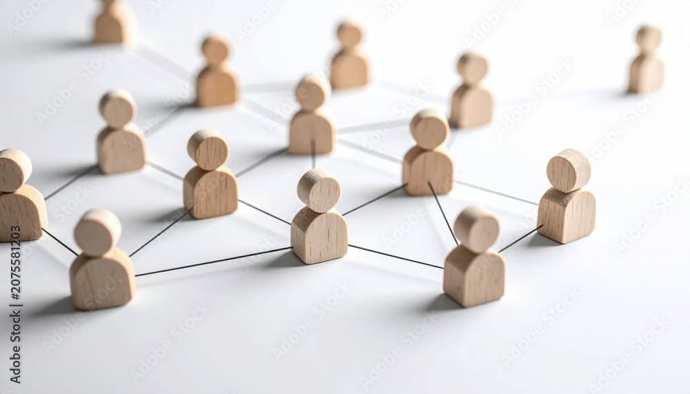 Fototapeta premium teamwork concept with connected people icons forming network structure, clean white background