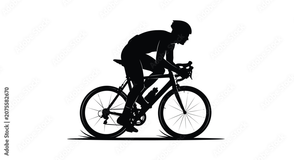 Fototapeta premium Cyclist on road bicycle black silhouette against white background
