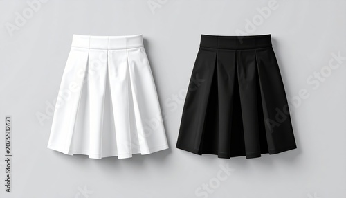 Black and white skirt set mockup, clean apparel display for branding