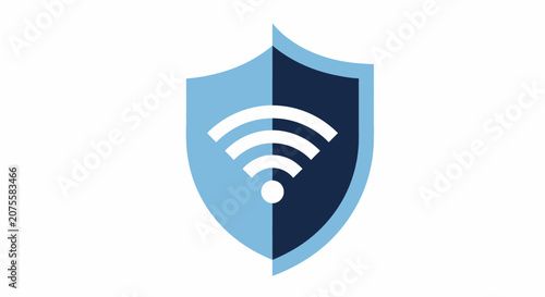 Secure Wi-Fi Signal Icon with Blue Shield for Internet Privacy and Network Data Protection Concept