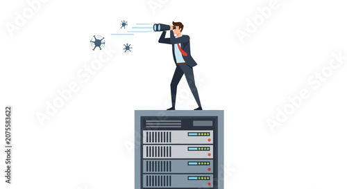 Cybersecurity Professional Monitoring Server for Malware Threats and Cyber Attacks with Binoculars - Data Protection Concept