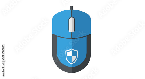 Cybersecurity Concept Icon: Blue Computer Mouse with Protection Shield for Secure Online Browsing and Digital Data Safety Illustration