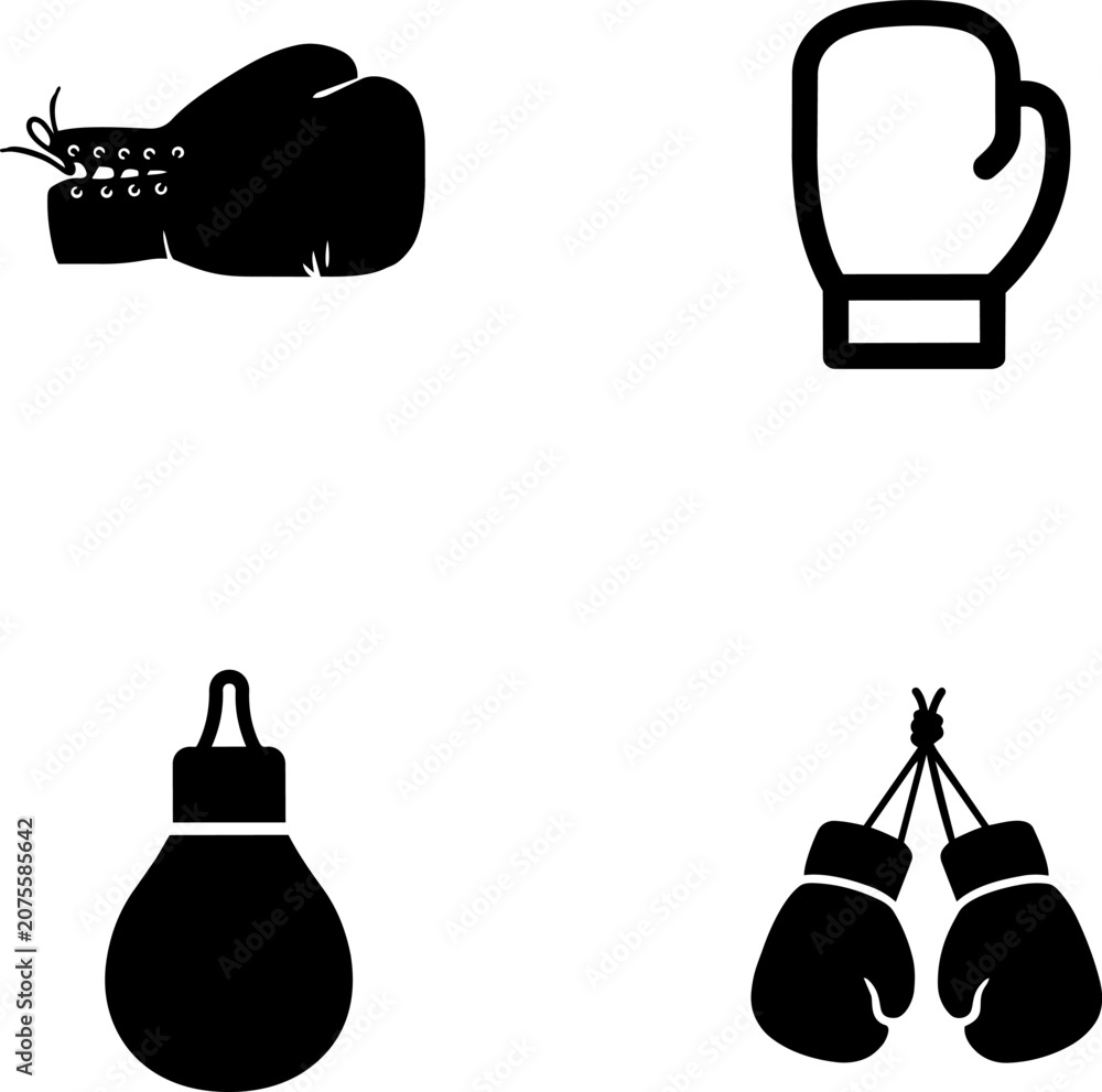 Fototapeta premium Boxing gloves and speed bag icons on a plain surface representing combat sports training and fitness
