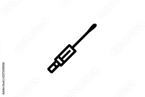 Simple line illustration depicts an audio jack connector with a slender tip.