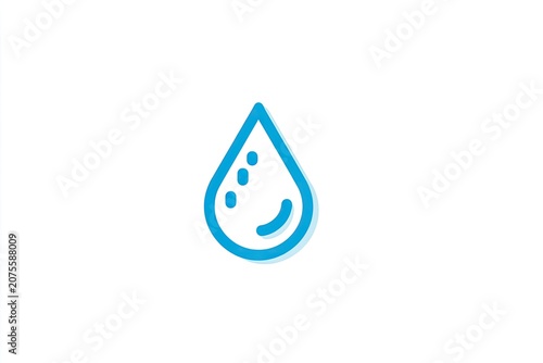 Stylized blue droplet design features simple contours and internal markings against a plain background