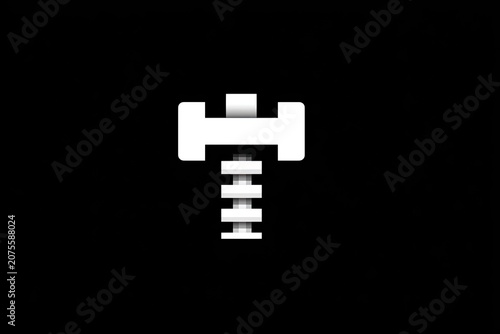 Stylized white threaded fastener depicted against a solid black background