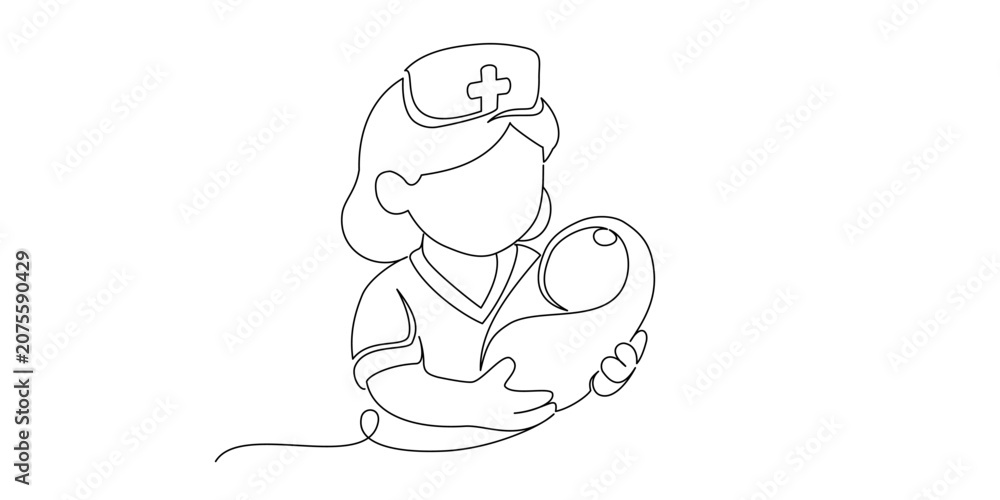 Fototapeta premium baby nurse line art