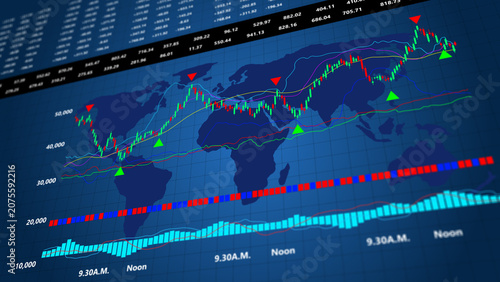 Quadro su tela Index and broker profit monitor diagram graph render management strategy and soc