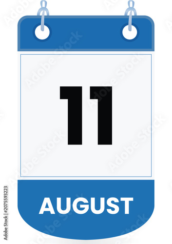 August 11 calendar icon in blue and white colors Clean vector-style date illustration suitable for mobile apps, websites, digital planner, schedules, reminder, event managemen Page Flip Single Date