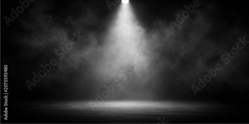 Schilderij op canvas Dramatic spotlight on dark wall with smoky fog and mist, abstract stormy night s