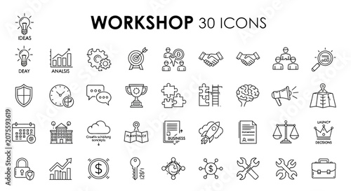 Workshop icons for business productivity.