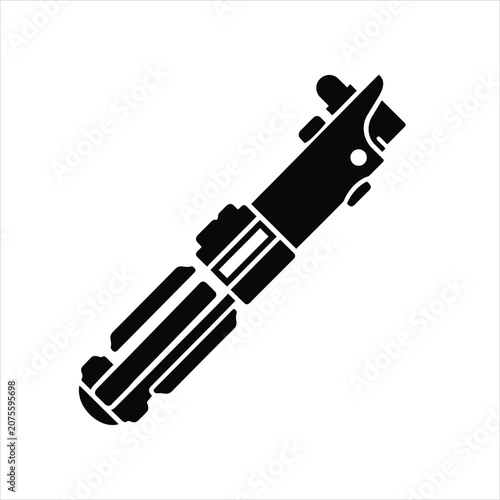 Professional vector illustration of a black lightsaber hilt, a iconic sci-fi weapon, in a sleek and modern style, perfect for graphic design and digital art projects.