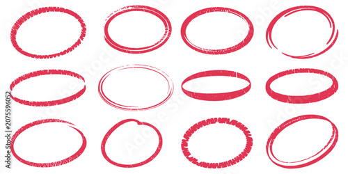 Set of hand drawn red oval circle frames for highlighting text or emphasizing important details