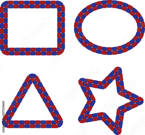Geometric Frame Set with Red and Blue Checkered Pattern Borders