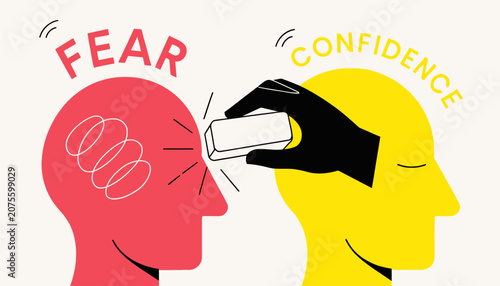 фотографія Mental health concept vector, hand erasing fear from human head to build confide