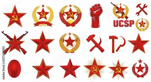 Canvastavla Communist, Soviet, red star icons, symbols, and logos, socialist emblems, vector