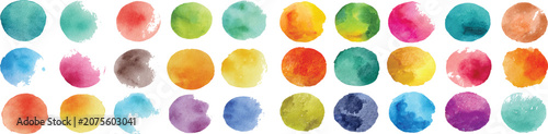 Foto Set of watercolor circles brash multicolored