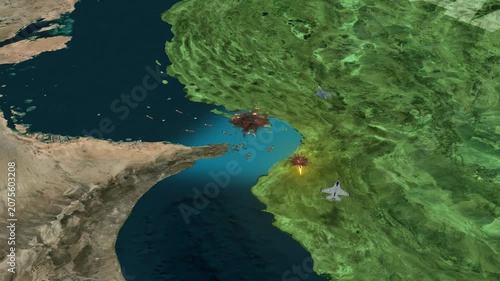 Strait of Hormuz on the world map. Strait Of Hormuz Map Animation. Geopolitical Map Animation of Hormuz channel and Bab Al Mandab through the Persian Gulf and Red Sea