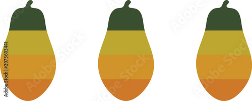 Fotografie sion with a dark green cap transitioning into a golden yellow mid-section and finishing with a warm orange base suggesting stages of ripeness or a decorative design